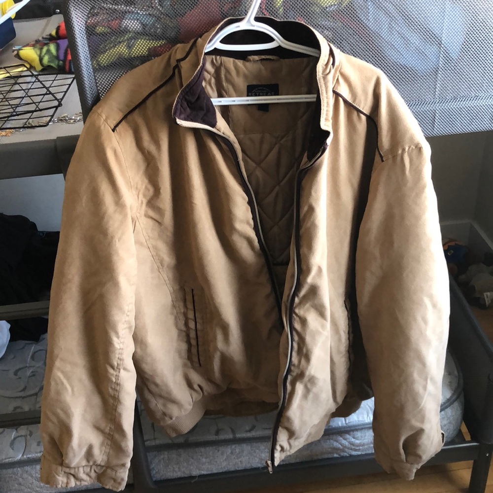 tan suede bomber jacket